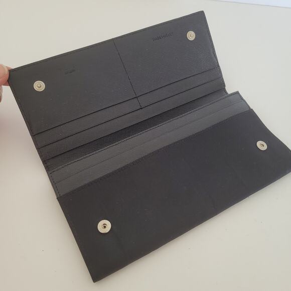 PRADA Vintage Tessuto Nero Black Nylon Leather Logo Plate Wallet Large Envelope - Picture 3 of 15